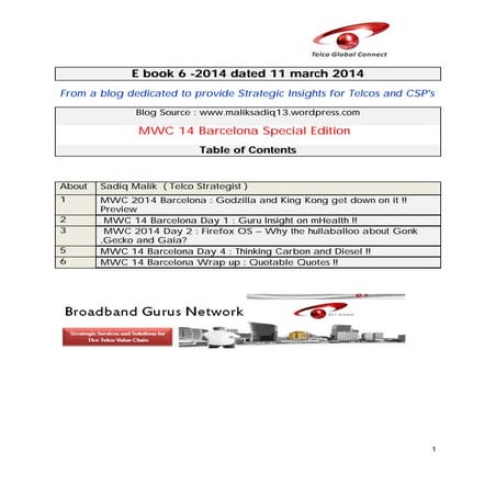 Telco Global Connect 6 : MWC 14 Barcelona Summary Edition