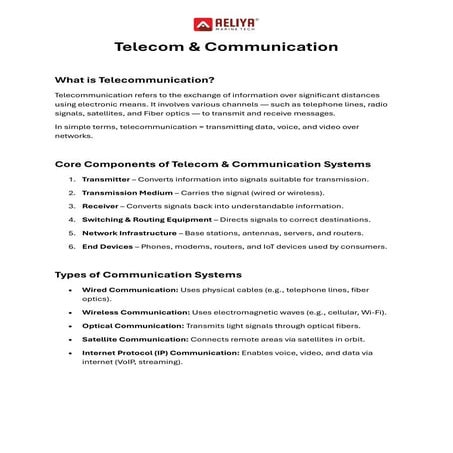 Applications of Telecom & Communications
