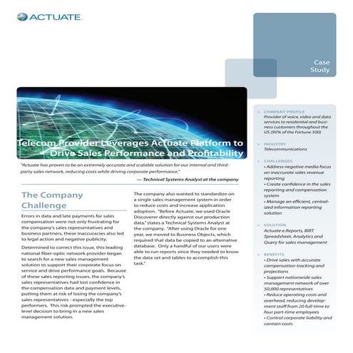Case Study: Telecom Provider Leverages Actuate to Drive Sales Performance and...