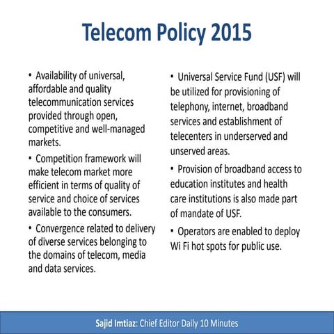 Pakistan Telecom Policy 2015 | PPTX