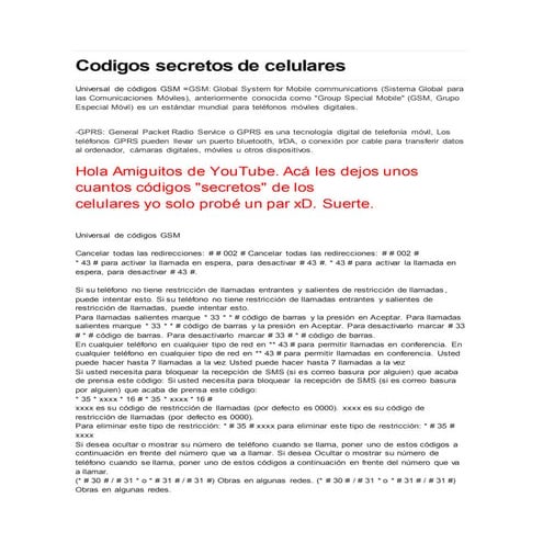 Telefonia movil y telefonia fija (codigos secretos)
