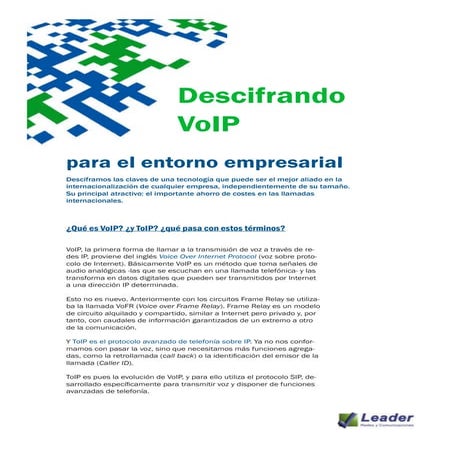 Ventajas de la telefonia IP. ¿Por qué Telefonia IP ? ¿Por qué ahora?