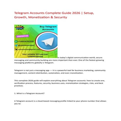 Telegram Accounts Complete Guide 2026 | Setup, Growth, Monetization ...