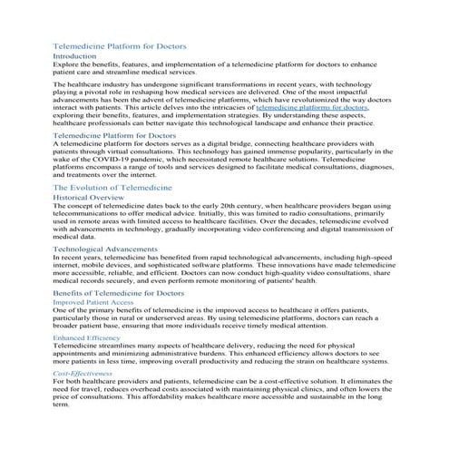 Telemedicine Platforms for Doctors in USA | PDF