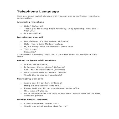 Telephone language