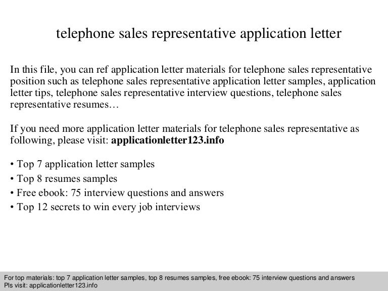 telephone sales representative application letter telephone sales representative resume samples