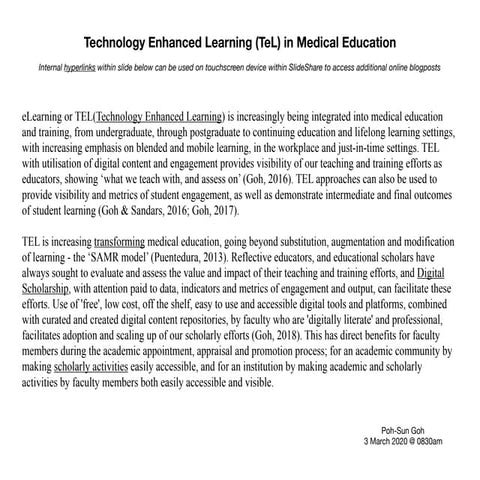 Technology Enhanced Learning in Medical Education
