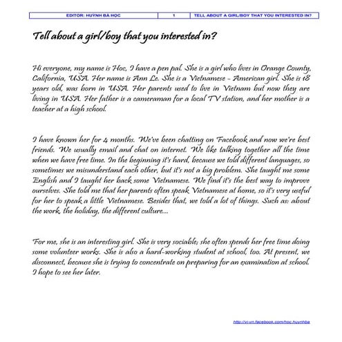 Tell about a girl boy that you interested in