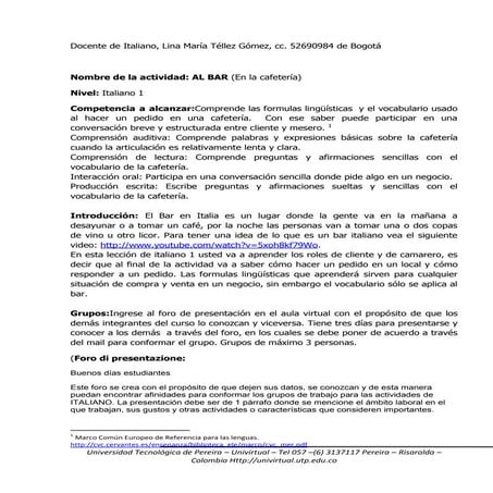 AL BAR (italiano 1) attività online