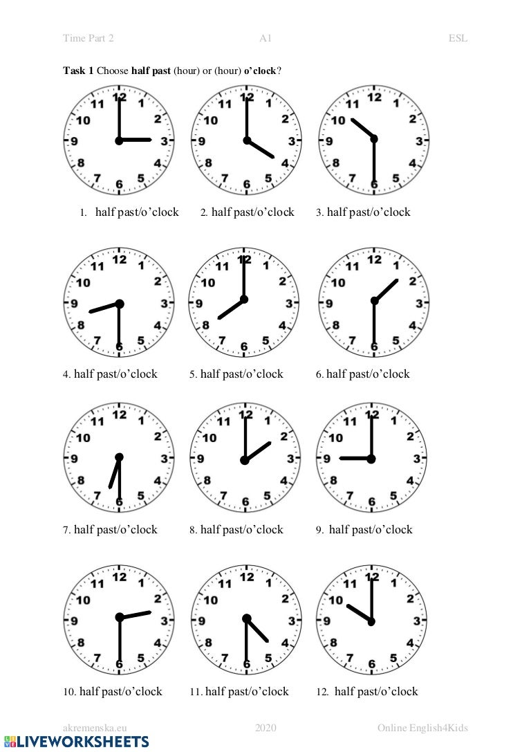 telling time o clock half past