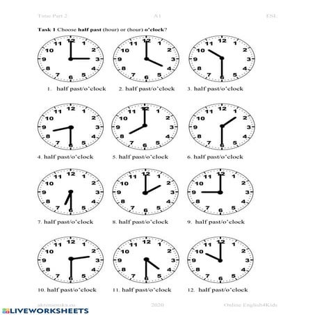 Telling time: o'clock & half past