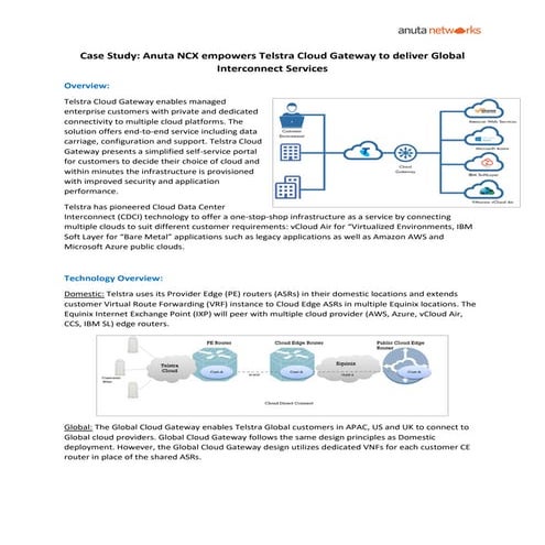 Case Study: Anuta NCX empowers Telstra Cloud Gateway to deliver Global Interc...