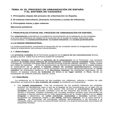 Tema 10 El proceso de urbanización en españa