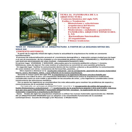 Tema 14.  Arquitectura a partir de la segunda mitad  S. XIX