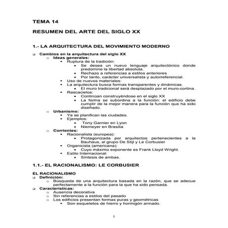 Tema 14 resumen arte siglo xx