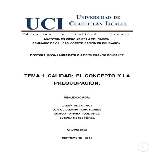 calidad. el concepto y la preocupacion