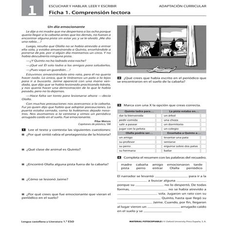 LENGUA CASTELLANA 1º ESO Tema 1 ADAPTACION CURRICULAR