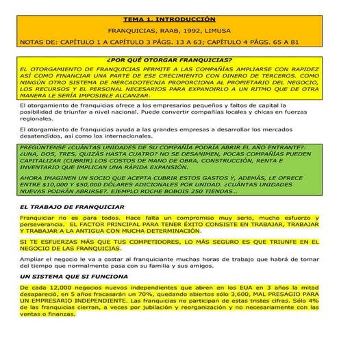 Tema 1 franquicias raab capitulo 1 a cap 3 y cap 4  pags 65 a 81