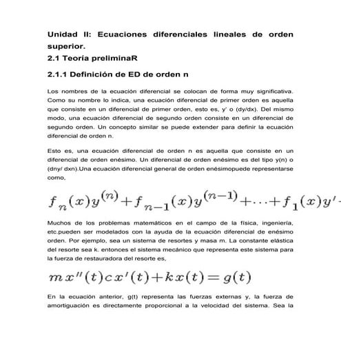 Tema 2 	ECUACIONES DIFERENCIALES LINEALES DE ORDEN SUPERIOR