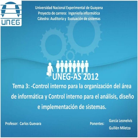 UNEG-AS 2012-Pres3: Control interno para la organización del área de informática. Control interno para el análisis, diseño e implementación de sistemas