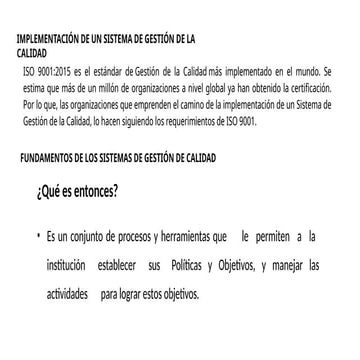Desarrollo del sistema de gestión de la calidad.