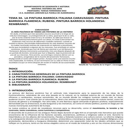 Tema 34.la pintura barroca italiana, caravaggio, flamenca rubens y holandesa ...