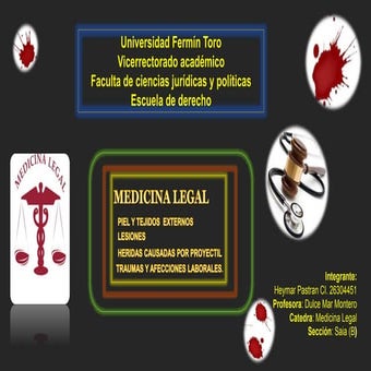 La piel y tejidos externos (mucosas), Lesiones, Heridas causadas por proyectiles, Traumas y afecciones laborales.