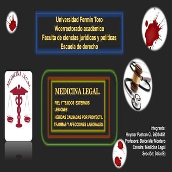 La piel y tejidos externos, Lesiones, Heridas causadas por proyectiles, Traumas y afecciones laborales. 