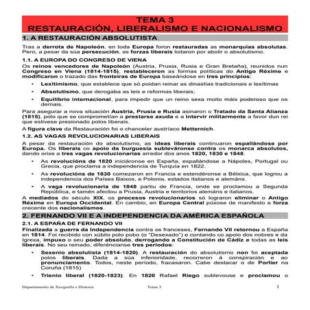 Tema 3 Restauración, liberalismo e nacionalismo (4º ESO)