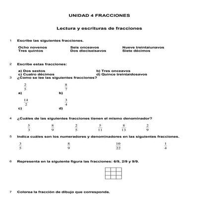 Tema 4 (5º) Actividades Fracciones + Solucionario