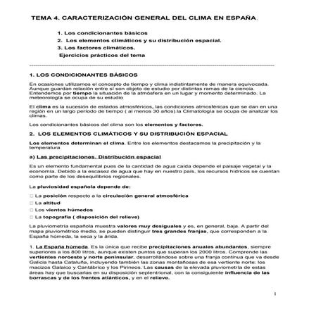 Tema 4 Caracterización general del clima en españa