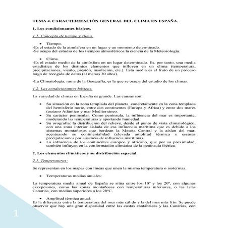 Tema 4 caracterización general del clima en españa. los condicionantes básico...