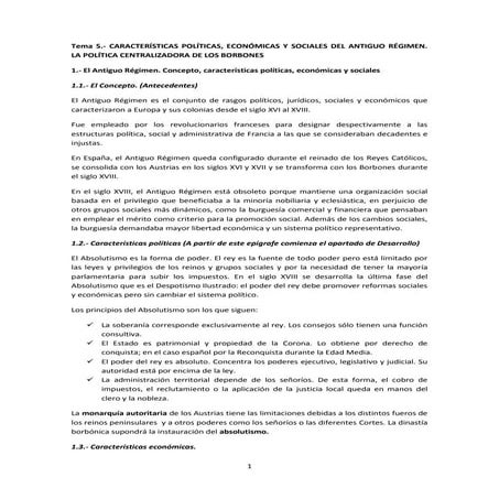 Tema 5.-.- CARACTERÍSTICAS POLÍTICAS, ECONÓMICAS Y SOCIALES DEL ANTIGUO RÉGIM...