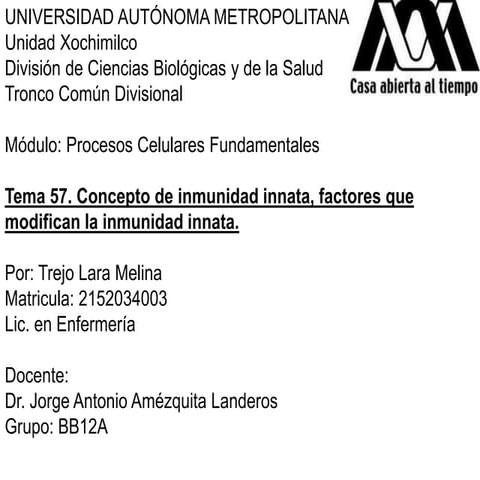 Tema 57 Concepto de inmunidad innata, factores que modifican la inmunidad inn...