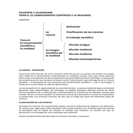 Tema 6. el conocimiento cientifico y la realidad. | PDF