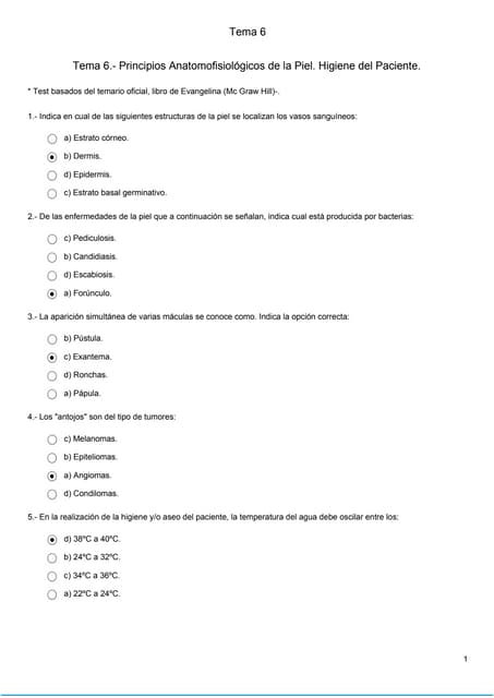 Test - Tema 6   La piel. Higiene de...