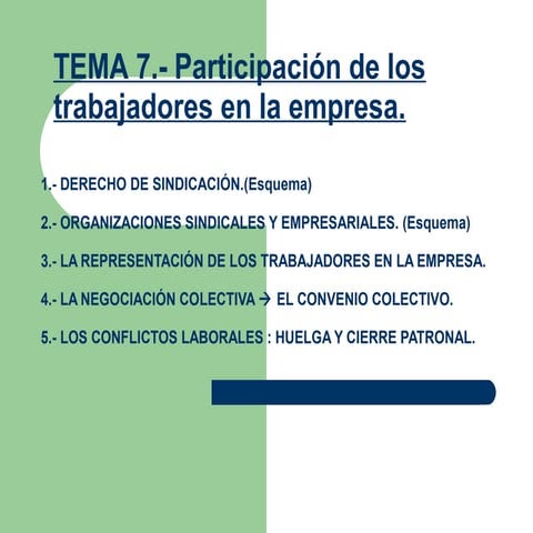 Tema 7 fol Participación de los trabajadores en la empresa. | PPT