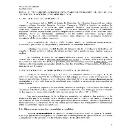 Tema 8: TRANSFORMACIONES ECONÓMICAS DURANTE EL SIGLO XIX EN ESPAÑA