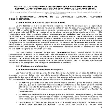 Tema 9 características y problemas de la actividad agraria en españa. la conf...