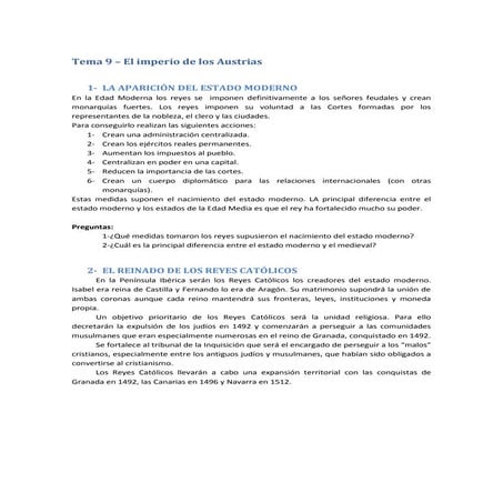 Tema 9 El imperio de los Austrias