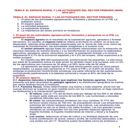 El espacio rural y las actividades del sector primario