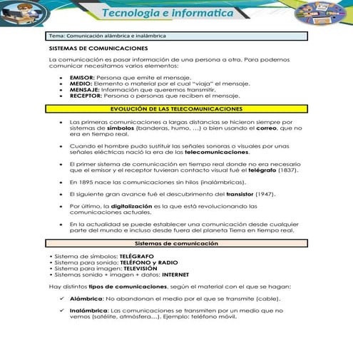Tema comunicacion alambrica e inalambrica