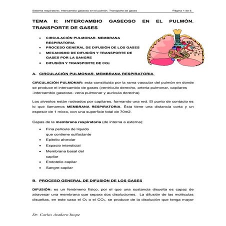Tema ii. intercambio gaseoso en el pulmón. trasnporte de gases
