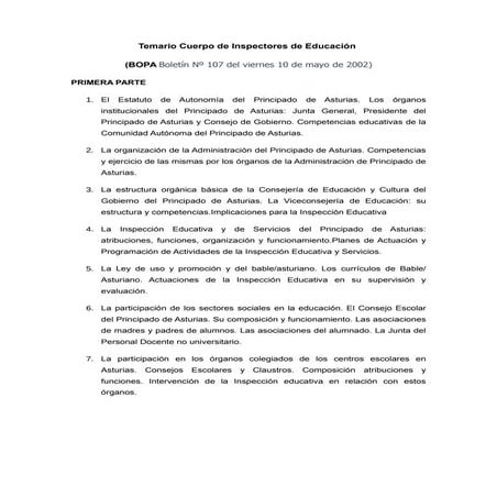 Temario cuerpo de inspectores de educación pdf | PDF