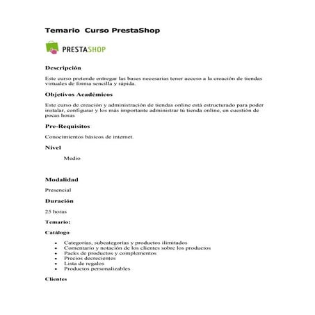 Temario cursoprestashop