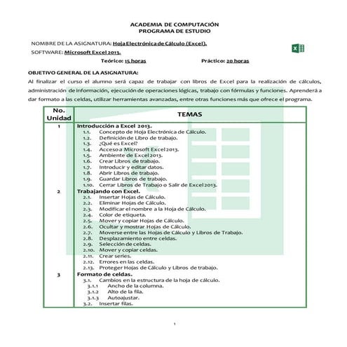 Temario excel 2013