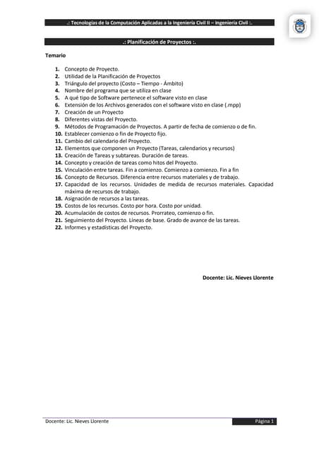 Temario Gestión de Proyectos