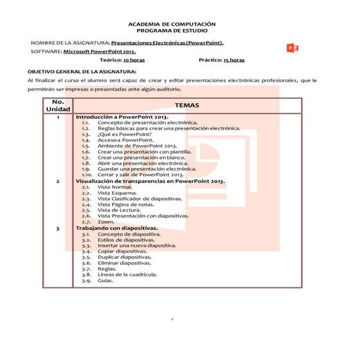 Temario power point 2013