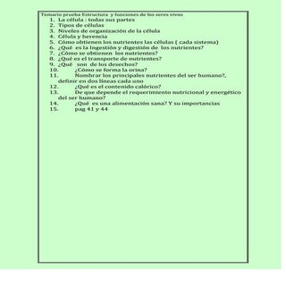 Temario prueba  8º año