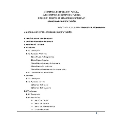 Temario teórico de la asignatura de computación